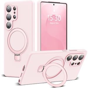 for Samsung Galaxy S25 Ultra Case with Magnetic Invisible Stand [Compatible with Mag-Safe] Military Drop Tested [Full Camera Protection] Silicone S25 Ultra Case for Women Men 6.9'', Pink