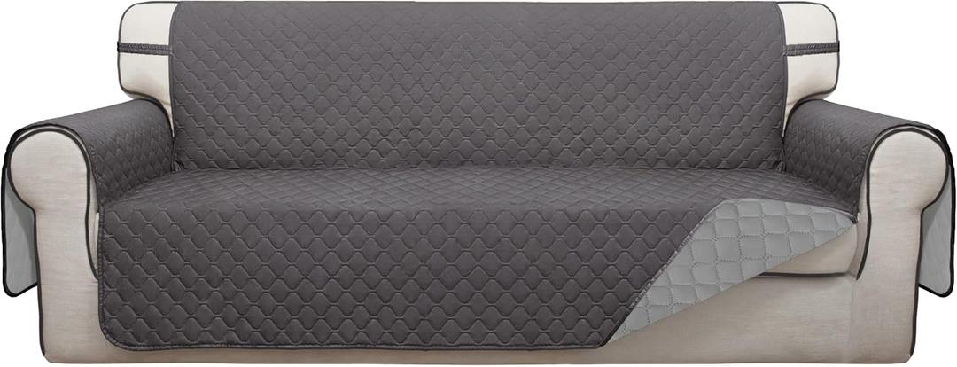 ISSUNTEX Double Protection 100% Waterproof Sofa Covers for Living Room, Reversible Couch Covers for 3 Cushion Couch Sofa, Furniture Protector Sofa Cover for Pets (X Large, Gray/Light Gray)