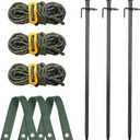 Tree Stakes and Supports, Fetanten Tree Stake Kit with Tree Straps and Rope in Outdoor Yard, 3 PCS 15.8 Inch Heavy Duty Steel Tree Stabilizer Ground Anchor Protect Leaning Tree Straightening (Black)
