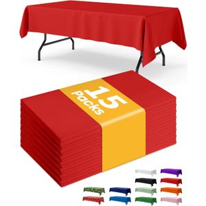 Red Plastic Table Cloth Rectangle Table 15 Pack, 54''108'' Tablecloth for 6ft Tables, Table Cloth for Disposable Use, Table Cover for Holiday Party, Gathering