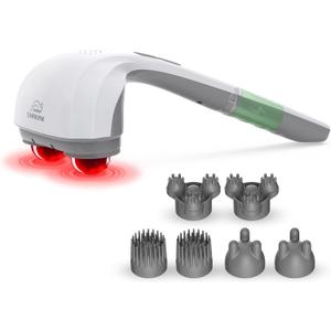 Snailax Cordless Handheld Back Massager with Heat, FSA HSA Eligible, Deep Tissue Percussion Massager, 3 Sets of Dual Pivoting Heads,Rechargeable Hand Held Massager for Neck,Back Shoulder,Calf,Legs