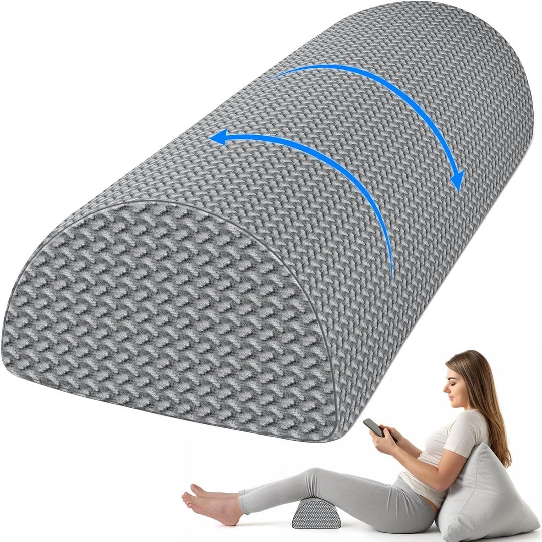 TranquilRelax Knee Pillow for Back Sleeping Memory Foam Half Moon Bolster Pillow for Legs, Under Knee Support, Ankle & Foot Comfort Orthopedic Pillow for Side Sleepers (Grey, 20.4" x 8" x 4.9") (Standard)