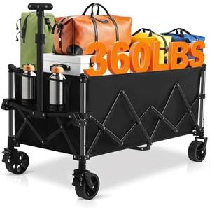Favoyard Extra Large Collapsible Wagon Carts Foldable 220L & 360LBS Portable Folding Wagons with All-Terrain Wheels & Brakes Heavy Duty Outdoor Utility Carts for Grocery Camping Shopping Sports Garden