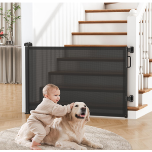Retractable Baby Gate for Stairs & Doorways, Dog Gate Indoor Outdoor
Extends to 55" Wide 34" Tall Mesh Child Gate for Hallways, Deck, Porch, Pet Toddler Safety Essentials, Easy Install, Black