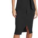 Kensie Women's Short Sleeve Tie Waist Midi Dress (12, Black)