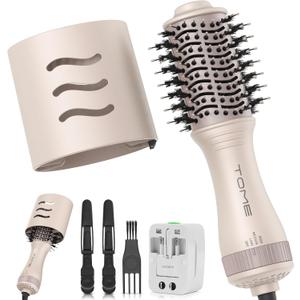 Blow Dryer Brush, Hair Dryer Brush in One, 600W Oval Hot Air Volumizer & Straightener, AntiFrizz Blowout Styling Brush, Dual Voltage 110–240V Travel (2 Inch) Pink