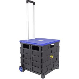 dbest products Quik Cart Pro Wheeled Rolling Crate Teacher Utility with seat Heavy Duty Collapsible Basket with Handle, Blue