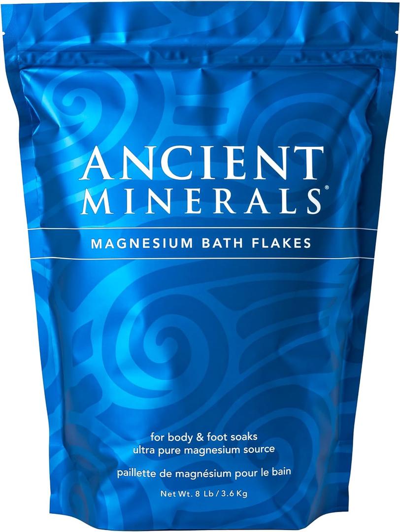 Ancient Minerals Magnesium Bath Flakes Pure Zechstein Magnesium Chloride for Soaking and Whole-Body Replenishment, 8 lb Bag (8 Pound (Pack of 1)