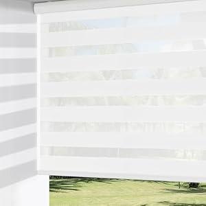 ChrisDowa Cordless Zebra Blinds for Windows, Dual Layer Free-Stop Light Filtering Window Roller Shades, Pull Down Privacy Zebra Shades for Home, Office, Bedroom, Door (69" W x 72" H, White)