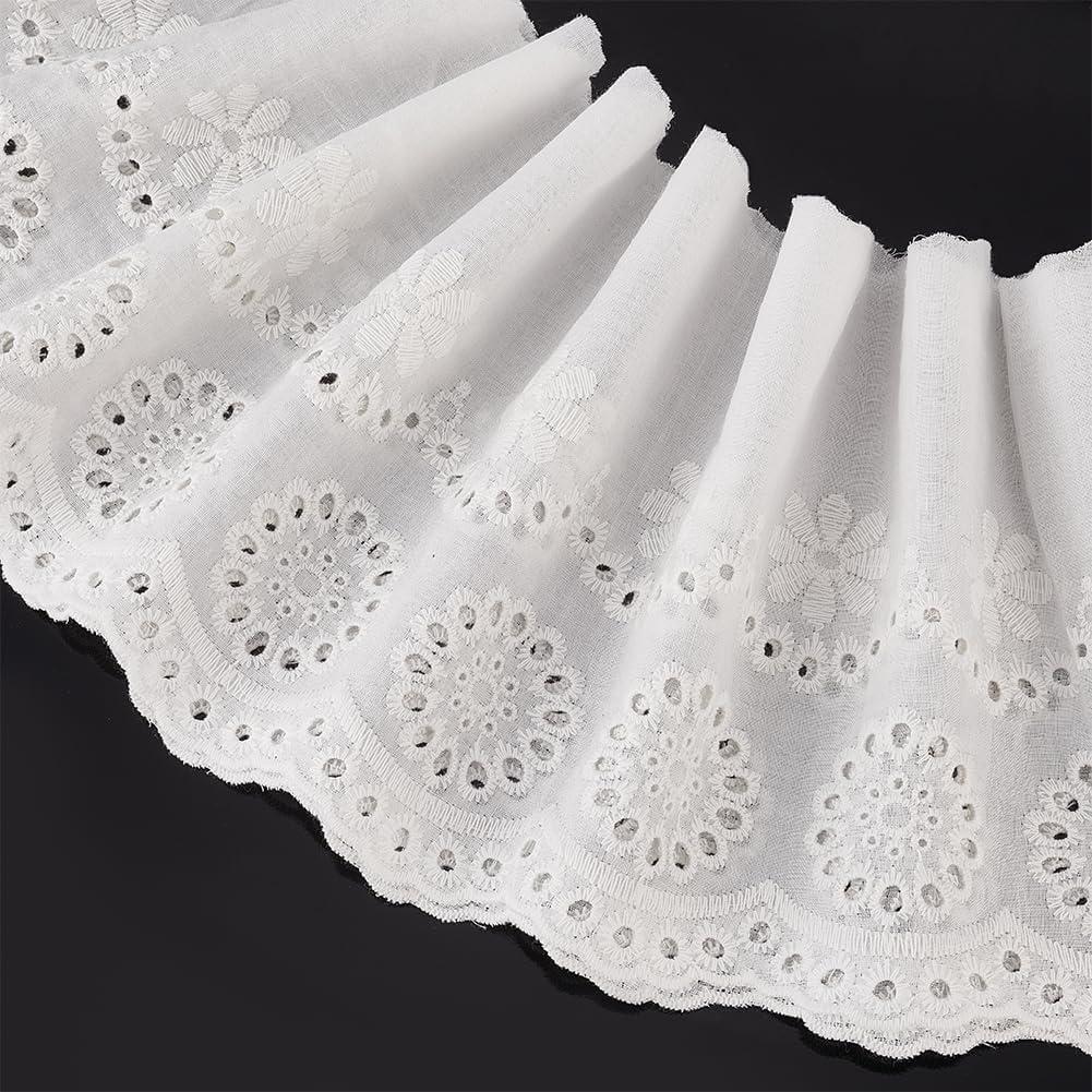 FINGERINSPIRE 7.5 Yard Cotton Embroidered Eyelet Lace Trim, White Floral Eyelet Lace Ribbon, 6.1in Wide, Perfect for Crafts, Baby Clothes, Wedding Apparel