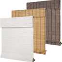 SEEYE Cordless Bamboo Blinds Shades, Light Filtering Bamboo Roller Shades Natural Roman Blind Shade, Roll Up Blind for Windows, Easy to Install for Door, Bedroom, 33" W x 64" H, White