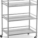 Stainless Steel Utility Cart - 3-Tire Metal Rolling Small Service Cart on Wheels for Salon Labs Clinic - Flat Top Kitchen Storage Organizer Shelf Trolley for Livingroom Office