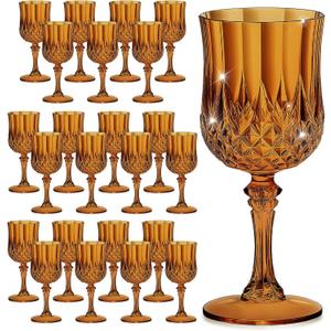 7OZ Plastic Wine Glasses, Reusable Vintage Goblets Unbreakable Drinking Glasses Crystal Water Cups Champagne for Wedding, Parties (24, Amber)