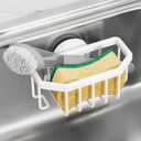 TAILI Sponge Holder for Kitchen Sink with Strong Suction Cup, Rustproof Aluminum Sink Caddy for Sponges, Brushes, Stoppers & Scrapers, White