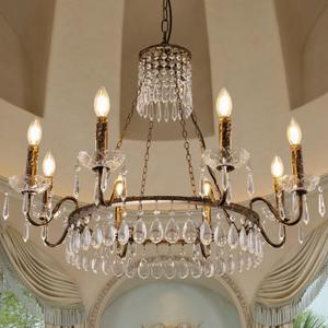 TOCHIC Crystal Chandelier, 8 Lights Farmhouse French Empire Pendant Chandeliers Lighting, Adjustable Antique Bronze Ceiling Light Fixture for Dining Room Living Room Bedroom Foyer Kitchen Island