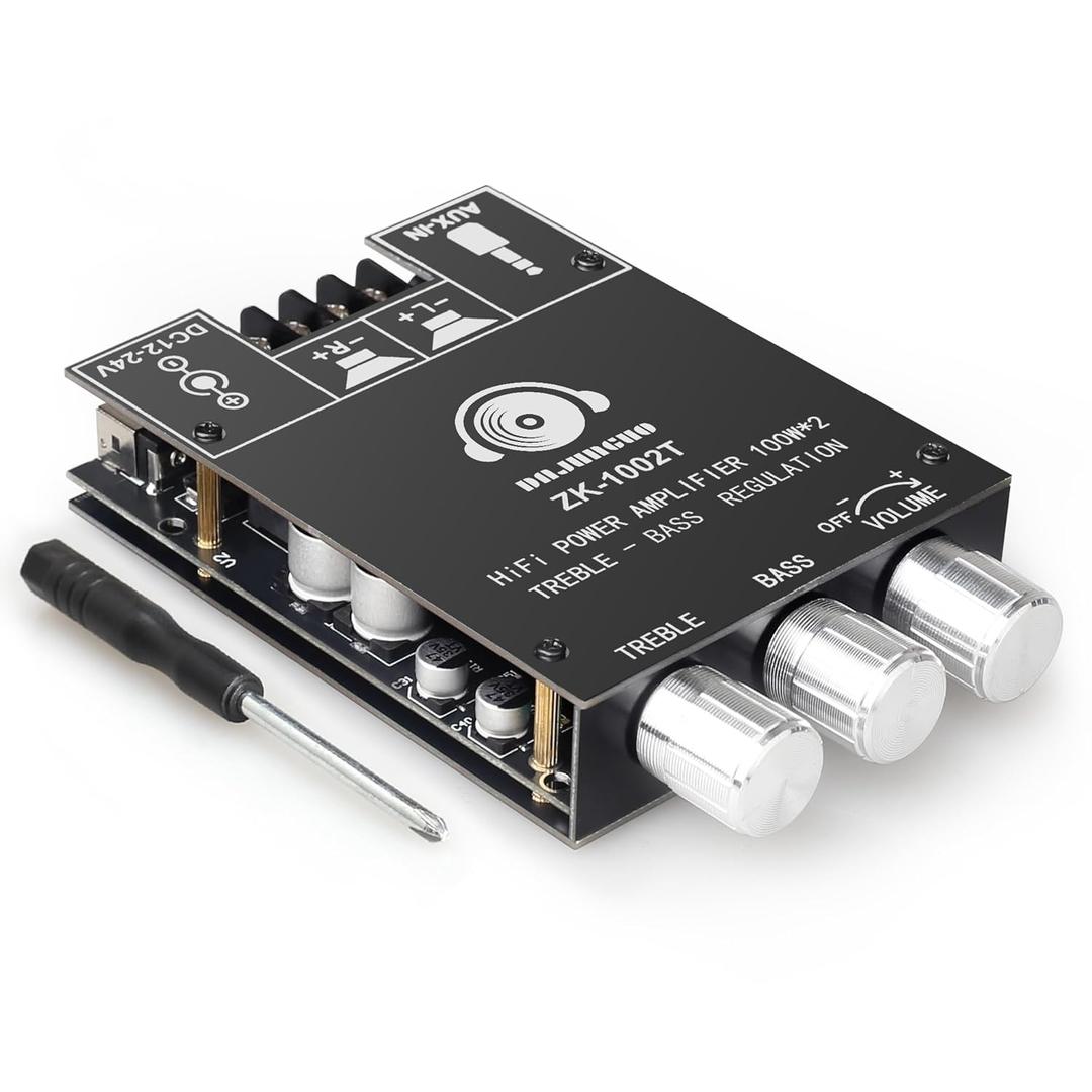 100W+100W Amplifier Board with Treble and Bass Control, DC 924V, BT and AUX Inputs, 2.0 Channel Stereo AMP Board for DIY Wireless Speakers, Password Free (DAJUNGUO ZK1002T)