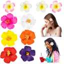 10 Pcs Hawaiian Flower Hair Clips for Women, 3.75 and 2.75 Plumeria Hair Clips Artificial Flower Hair Accessories for Vacation Beach Seaside