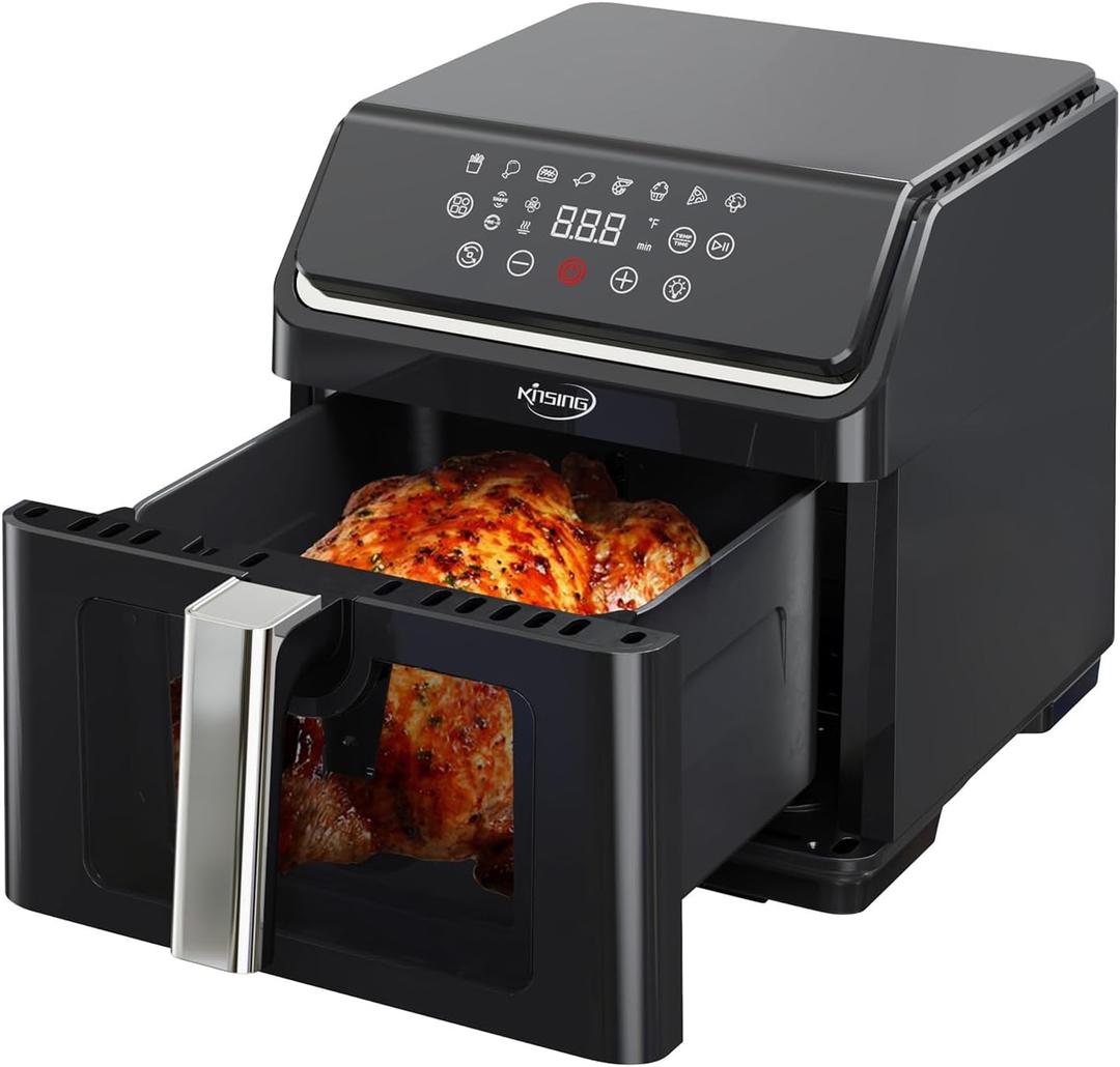 KINSING Air Fryer with Window Visible 8-in-1, 8.7-Qt Large space, 85% Less Oil, Roast, Bake, Dry, Reheat, Frozen, Broil, 160-400℉ Even Results With Precise Temperature Control, Dishwasher-Safe