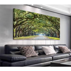 Green Oak Forest Wall Art Georgia Tree Lined Road Canvas Prints, 24"x48"