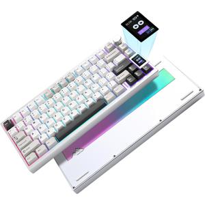 YUNZII AL80 Wireless Mechanical Keyboard,Full Aluminum CNC, Smart LCD Display,Hot Swappable Gasket Mount 75% Layout with Knob,BT/2.4G/USB-C,QMK/VIA Support for Win/Mac (Silver, Gateron Zero Switch)