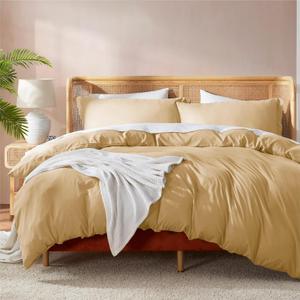 Nestl Queen Duvet Cover Set with Comforter Insert - Camel Gold 4 Piece 90x90 Duvet Cover & 2 Pillow Shams with White Quilted Down Alternative Comforter, Ultra Soft, All Season