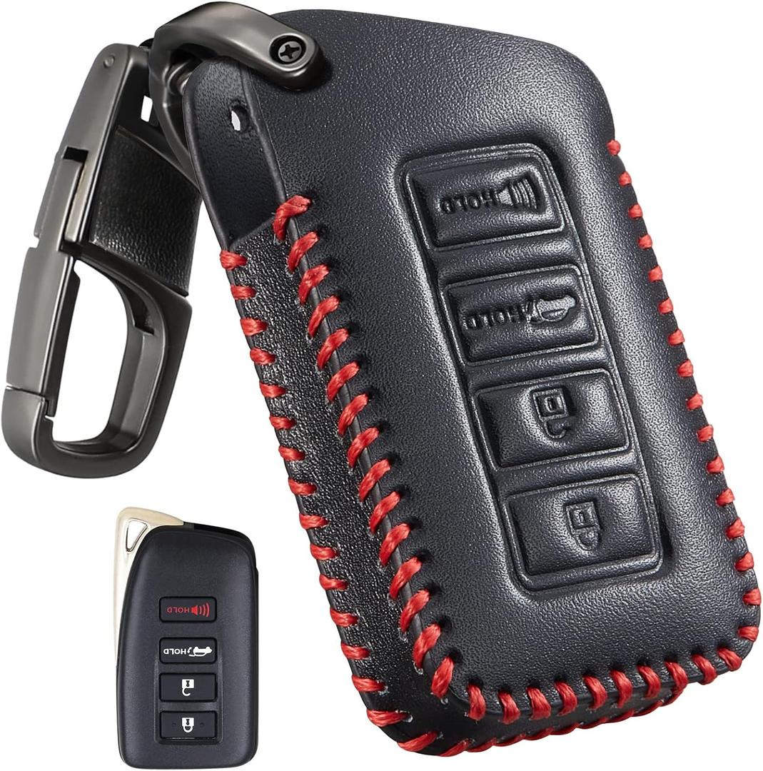 Slohif Key Fob Cover Keychain Accessories for Lexus for ES is GS NX LS RX RC GX F 300 300h 350 200t 250 450h 460 600h 4 Buttons, Leather Case+D-Ring+Hook(Black)