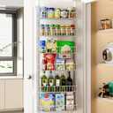 Delamu Adjustable Cabinet Door Organizer, 6Tier Hanging Spice Rack Organizer, Metal Over the Door Pantry Organizer, Pantry Organizers and Storage Shelves for Kitchen Bathroom Laundry Room, White M