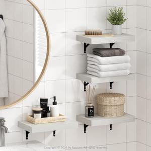 Furinno Tanna Floating Shelves for Wall Set of 4, 15-Inch Bathroom Wall Shelf, Wall Mounted Shelf, for Bathroom Organizers and Storage, Living Room, White Texture