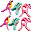 6 Pieces Beach Towel Clips, Flip Flop Towel Holders, Flamingo Chair Clips, Parrot Clips, Clothes Pins in Prefect Size for Pool Loungers Blanket