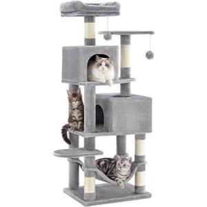 SONGMICS HOME Cat Tree for Indoor Cats, Multi-Level Cat Tower with Sisal Scratching Posts, Hammock and Condo, Light Gray