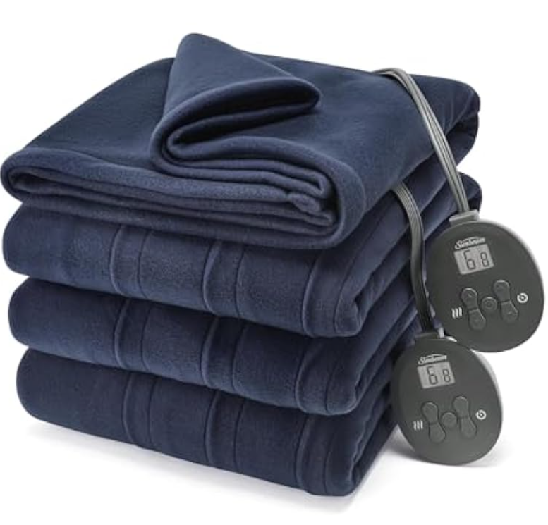Sunbeam Electric Royal Luxe Microplush Heated Blanket 12 Heat Settings, 12-Hour Selectable Auto Shut-Off, Fast Heating, Warm and Cozy, Ice Blue Color, Queen, 90" x 84"