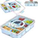 U-QE Dishwasher Safe Snackle Box Container with 8 Small Snacks Box - Premium Mint Green Plastic Divided Serving Tray with Lid and Handle for Snack, Veggie, Fruits, Perfect for Party, Picnic