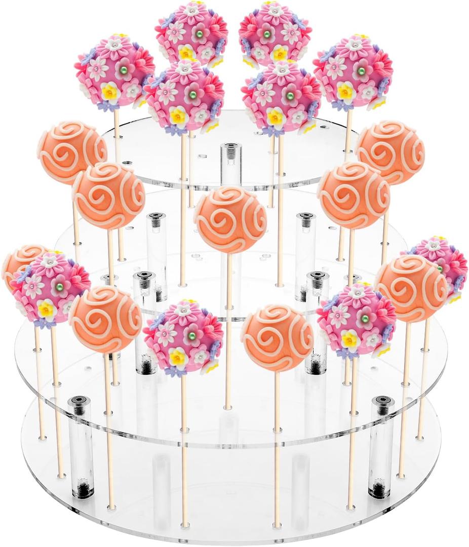 Cake Pop Stand, 36 Holes Acrylic Cake Pop Holder, 3 Tiers Clear Lollipop Holder for Display Candy Dessert, Lollipop Stand for Birthday Parties Weddings Halloween, Pack of 2