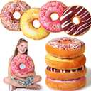 4 Pcs Donut Pillow 3D Digital Print Round Throw Pillow 16 Inches Donut Seat Back Stuffed Cushion Funny Decorative Soft Plush Food Stuffed Decor Seat Pad Cushion for Couch Chair Floor Sofa, 4 Styles