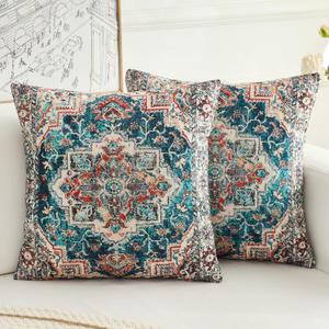 Boho Throw Pillow Covers 22x22 inch Set of 2,Boho Vintage Carpet Pattern Antique Ethnic Decor Double Sided Pattern Cushion Cover Soft Pillow Case Living Sofa Room Bed Square Pillow Cover
