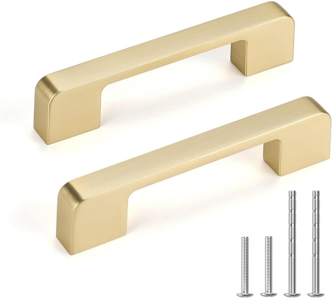 10 Pack 3-3/4 Inch Brushed Gold Cabinet Pulls Solid Zinc Alloy Gold Cabinet Handles - Brushed Brass Dresser Drawer Pulls for Kitchen Cabinet Hardware Zinc Alloy Handles