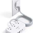 One Beat 1 Pack Cruise Essentials,5 Ft Flat Extension Cord, 3 Outlets 4 USB Ports(2 USB C) Flat Plug Power Strip,USB Charging Station with Non Surge Protector for Cruise Ship,Travel,Dorm Essentials (White)