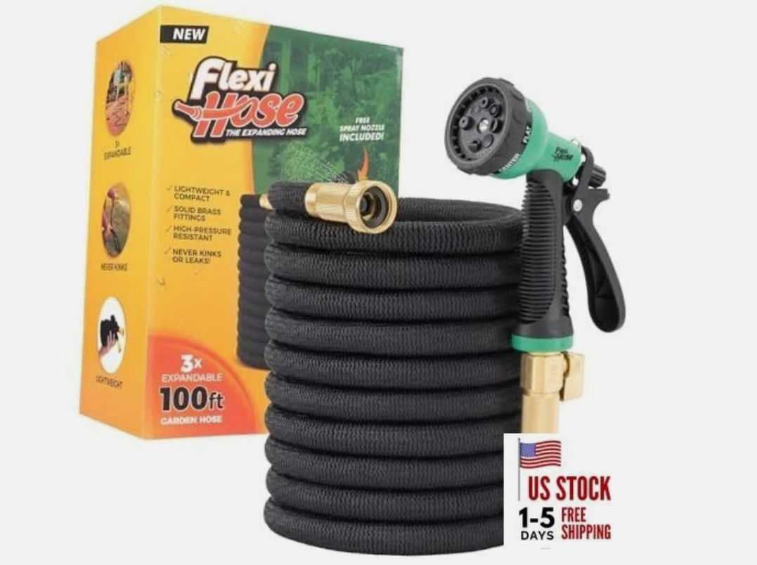 Expandable Garden Hose with 8 Function Nozzle, 100FT - Lightweight 100ft Black