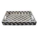 PEMAR Rectangular Mother of Pearl Serving Tray Nacre Wood Lap Tray Coffee Table Ottoman Tray w Insert Handles, Luxury Decorative Handmade Eating Tray (Geometric Cube Pattern)