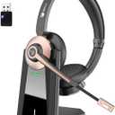 Wireless Headset with Microphone - Bluetooth Headset with Mic Noise Canceling & Mute, Wireless Headphones with USB Dongle/Charging Dock for Laptop Computer Phone Work Office Teams Conference Call (Gold)
