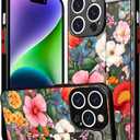 Compatible for iPhone 14 Pro Max Case Cute with Strap Stand Finger Kickstand, Designer Cool Silicone Cases Funda Cover - Red Amazing Flowers Florals