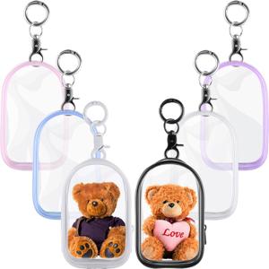 Harloon 6 Pcs Clear Figure Display Bags with Keychain for Doll 3.94 x 2.56 Inch Small Zipper Clear Pouch Keychain Display Case Portable Hanging Blind Bags Doll Storage Box Gift for Friend(Door Shape)