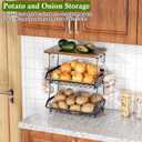 OKZEST 3-Tier Fruit Basket for Kitchen Counter with Banana Hangers, Countertop Organizer Fruit Bowls with Wood Top, Fruit Storage Basket Stand for Storage Potato Onion Bread Snack Fruit Veggie