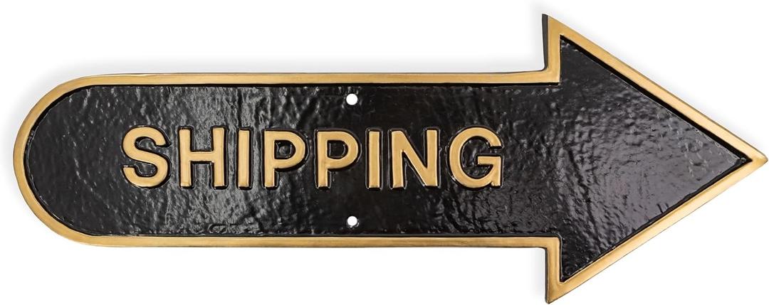 6" x 15.5" Right Arrow Shipping Statement Plaque Sign - Black/Gold