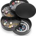 HengLiSam Jewelry Organizer, Small Jewelry Box Earring Holder for Women, Jewelry Storage Box 4-Layer Rotatable Jewelry Accessory Storage Tray with Lid for Rings Bracelets (Black)