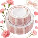 102PCS Rose Gold Plastic Plates - Clear Rose Gold Disposable Plates - Elegant Hammered Plate Includes 51 PCS 7.5inch Dessert & 51PCS 10.25inch Dinner Plates for Wedding Party Mothers Day
