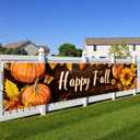 Happy Fall Large Banner Autumn Harvest Thanksgiving Decorations 118x20 Inch for Home Party Backdrop Pumpkin Sunflower Leaves Design Long Polyester Fabric Holiday Banner For gifts