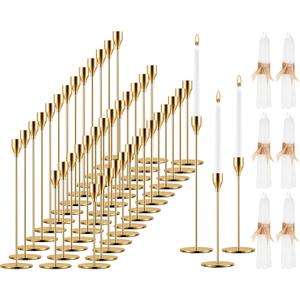Inbagi 24 Sets Gold Candlestick Holders Bulk for Taper Candles Metal Tall Pillar Candle Stands for Table Centerpiece Wedding Christmas Home Party Decor, Fit 0.79 In Thick Candle
