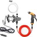 Portable Intelligent Electric Pressure Washer Pump 100W 160 PSI 12V Portable Pressure Powerful Washing Kit with 21.3 Feet PVC Hose for Home, Car, Garden, Projects (100 W-Black Hose)