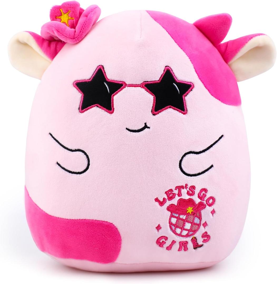 Disco Cowgirl Cow Plush Toys Pink Stuffed Cow Plushies Birthday Party Supplies Cowgirl Soft Stuffed Plush Cow Pillows Easter Gift for Women Men Kids Teens Adults Anniversary
